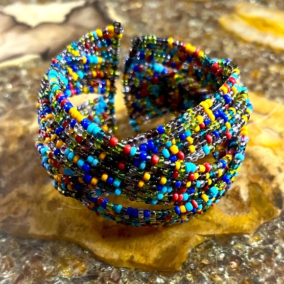 Beaded Wire Wrapped Handmade Cuff Bracelet - Picture 1 of 2